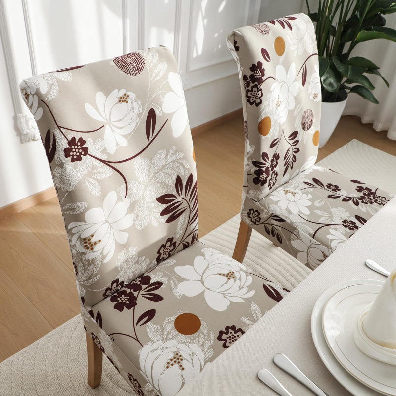 FORCHEER Chair Covers for Dining Chairs Set of 4,Beige Floral Stretch Dining Room Chair Cover Kitchen Parsons Chair Slipcovers (Pack of 4, Beige+Floral) - Image 3